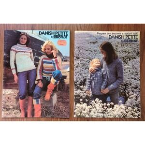 2 Vtg 70s Danish Petite Bernat Knitting Books 232 & 245 Sweaters Women Kids Men